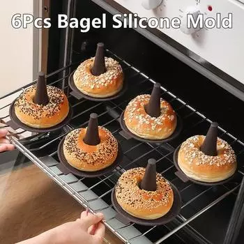 6Pcs Bagel Tools Silicone Mold Set Conical Shape Baking Cake Mousse Pudding Mold Donut Making Home Kitchen Silicone Molds