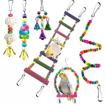 6pcs Bird Ladder Swing Toys Play Set Fun Colorful Hanging Bells for Bird Cages