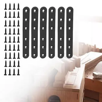 6 шт. черных прямых кронштейнов, плоских ремонтных пластин, крепежных деталей с винтами, металлическая соединительная пластина