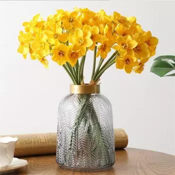 6Pcs/Bouquet Silk Flowers Narcissus Flowers Bouquet Artificial Flower Daffodil for Wedding Home Decoration Fake Flower белый