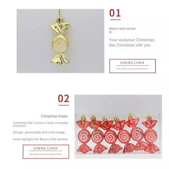 6PCS/Box Electroplated Painted Candy Christmas Tree Ornament DIY Crafts Painted New Year Christmas Gifts Boxes Pendant Pendant