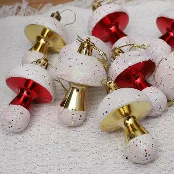 6Pcs/Box Electroplated Plastic Mushroom Christmas Tree Ornament DIY Crafts Painted New Year Christmas Gifts Boxes Pendant золотой