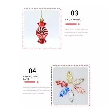 6PCS/Box Painted Candy Christmas Tree Ornament DIY Crafts Painted Plastic Christmas Gifts Boxes Pendant New Year Pendant золотой