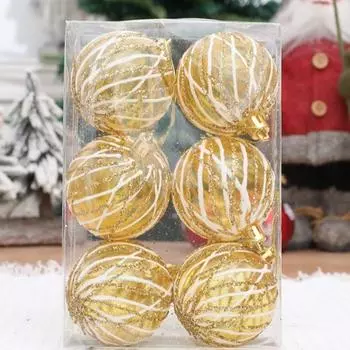 6Pcs/Box Transparent Painted Ball Christmas Tree Ornament Plastic New Year Christmas Gifts Boxes Pendant Pendant золотой