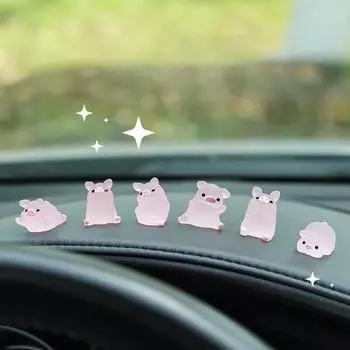 6PCS Car Center Console Resin Pink Pig Doll Ornament Car Rearview Mirror Decoration Bicycle Small Ornament Auto Interior Accessories