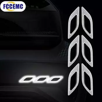 6Pcs Car Reflective Carbon Fiber Sticker Car Styling Reflective Strip Safety Warning Reflector Stickers Car Exterior Accessories