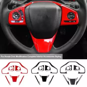 6 шт. наклейки на рамку рулевого колеса автомобиля из углеродного волокна для Honda Civic, модификация, полный комплект аксессуаров для салона автомобиля, стиль