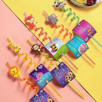 6Pcs Cartoon Animal Straw Reusable Drinking Straws For Kids Birthday Festival Party Wedding Decoration Baby Shower Party Supplie