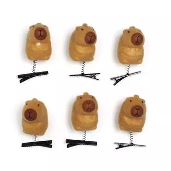 6pcs Cartoon Capybara Spring Hair Clip Kawaii Duckbill Clip Capybara Hair Accessories Hair Styling Long Fur