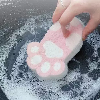 6 шт. кошачьи лапки спрессованная древесная целлюлоза губка мультфильм сильная адсорбционная сила губка щетка подвесная впитывающая миска щетка для протирания