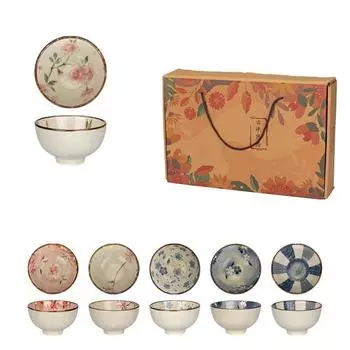 6pcs Ceramic Japanese Grain Bowl Set Heat Resistant Rice Salad Bowl Gift Box Packaging Home Dessert Noodles In Soup Bowl 4.5inch 4.5 inch
