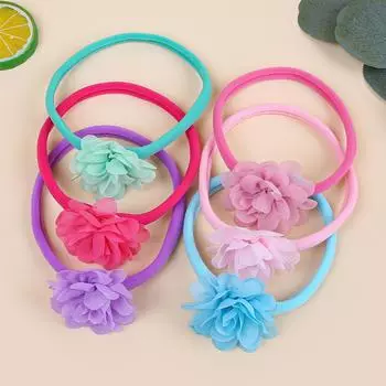 6PCS Chiffon Flower Headbands Baby Girls Nylon Headband Elastic Soft Floral Hairbands for Baby Turban Infant Hair Accessories