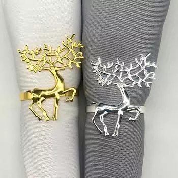 6pcs Christmas Deer Napkin Ring Alloy Napkin Buckle Gold Silver Color Elk Napkin Holder Christmas Party Dinner Table Decoration золотой