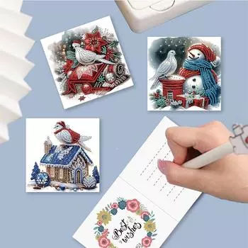 6Pcs Christmas Gift Box DIY Diamond Painting Card Diamond Drawing Card Diamond Daily Wish Card for Adults Holiday Friends Family