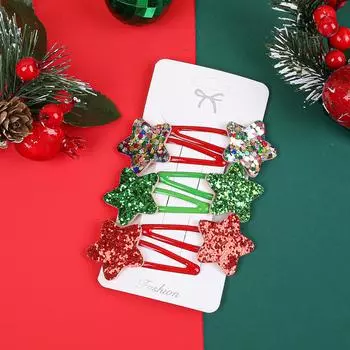 6pcs Christmas Hair Clip Set Girls Kids Christmas Decor Supplies New Year Party Decorations Baby Hair Accessories Gift