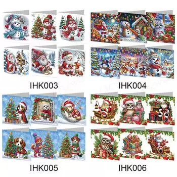 6Pcs Christmas Merry Christmas DIY Diamond Painting Card Dog & Xmas Tree Diamond Drawing Card Gifts for Family Friends and Lover