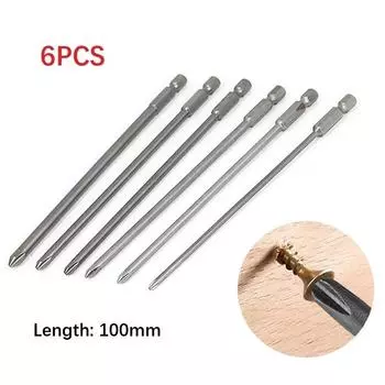 6Pcs Cross Screwdriver Bit Magnetic Batch Head 1/4 Hex Shank 100mm Long Electric Screwdriver 3PH1 4PH1 4.5PH1 4.5PH2 5PH2 6PH2