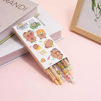 6Pcs Cute Capybara Gel Pen Writing Smooth Quick-Drying Black Ink Writing Soft Pen Grip School Supplies Aesthetic Pens Stationery