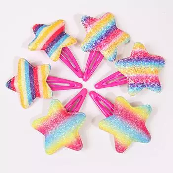 6pcs Cute Rainbow Love Heart Hair Clips Snap BB Clips Glitter Star Barrettes for Women Girls Kids Hair Accessories