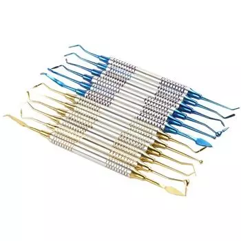 6 шт. Шпатель для заполнения композитной смолой, титановое покрытие, головка, набор для заполнения смолой, толстая ручка, набор для реставрации, стоматологический инструмент синий