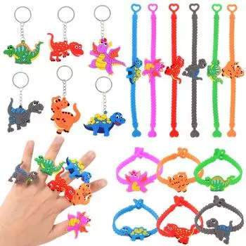 6 шт. резиновые браслеты для вечеринки с динозаврами, кольца для детей и мальчиков, тематика «Дино в джунглях», украшения для дня рождения, сувениры, подарки для гостей