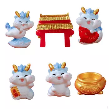 6Pcs Dragon Statue Car Dashboard Decor Cartoon Collection Tabletop Ornament Miniature Figurine for