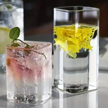 6шт. Стаканы для питья, 15 унций, тонкие квадратные, элегантные барные стеклянные изделия для воды, сока, пивных коктейлей и коктейлей, бессвинцовые стеклянные стаканы для напитков 6pcs