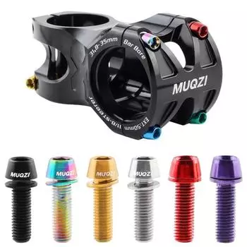 6PCS Durable M5x17mm Stem Bolts MTB Road Bike Bicycle Handlebar Stem Screw Titanium-plated Steel with Washer Stem Riser Screw