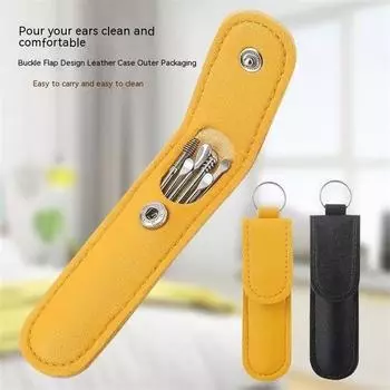 6Pcs Ear Digging Spoon Set Long Head Spiral Spring Ear Spoon Easy Clean Stainless Steel Portable Ear Care Cleaning Tools Set чёрный