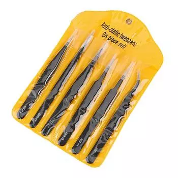 6pcs ESD Anti-Static Stainless Steel Tweezers Precision Maintenance Industrial Electronic Repair Tool Soldering Craft Hand Tools