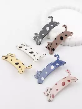 6pcs Fashion Cartoon Spotted Cat Cute Funny Hair Clip Colorful Girl Side Broken Hair Duckbill Clip Female Fun Animal Hair Size fits all