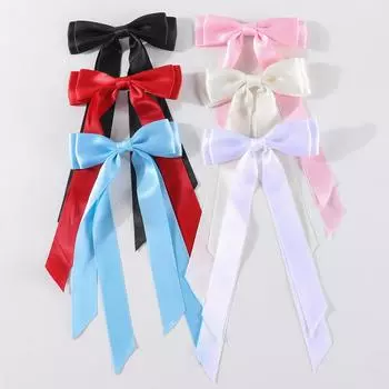 6Pcs Fashion Large Satin Bow Hair Clip for Women Long Ribbon Hairpins Barrettes Girl Bowknot Hair Clips Girls Hair Accessories