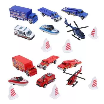 6pcs Fire Car Toy Set Alloy Firetruck Vehicle Airplane Boat Decorative Ornaments Birthday Present Pl Blue