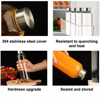 6Pcs Glass Water Bottles With Lid Clear Juicing Bottles Reusable Glass Bottle With Stainless Steel Cap Glass Cups