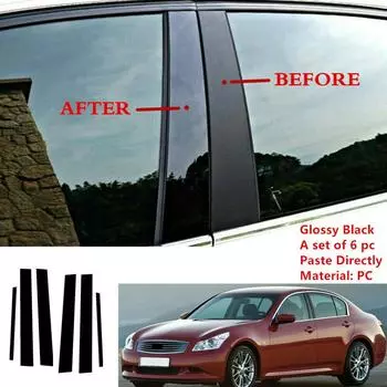 6PCS Gloss Black Door Pillar Cover Trim Posts for Infiniti G35 G37 2002-2013