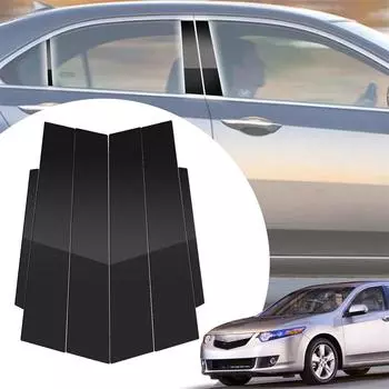 6Pcs Glossy Piano Black Pillar Posts Covers Door Trim For Acura TSX 2009 - 2014