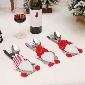 6pcs Gnome Christmas Cutlery Bag Cutlery Holder Santa Claus Knife and Fork Pocket Bag Christmas Party Dinner Table Decoration 11x17x0.2cm красный