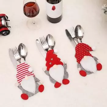 6pcs Gnome Christmas Cutlery Bag Cutlery Holder Santa Claus Knife and Fork Pocket Bag Christmas Party Dinner Table Decoration 11x17x0.2cm красный