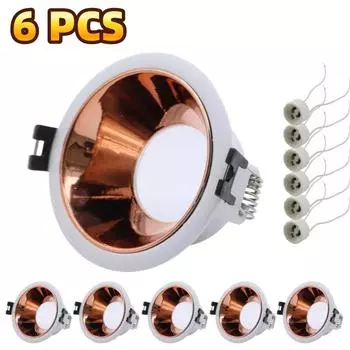 6Pcs GU10 Downlight Frame White Brushed Aluminum Alloy Recessed Ceiling Downlight Fitting Cut Hole Anti-glare Design