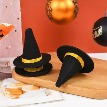 6pcs Halloween Mini Felt Witch Hats Wine Bottle Decor DIY Craft for Halloween Party Home Bar Decoration Supplies Black Cap Props