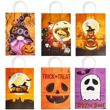 6Pcs Halloween Paper Candy Bags Pumpkin Ghost Gift Bags for Kids Trick or Treat Package Halloween Party Decoration Supplies as picture show