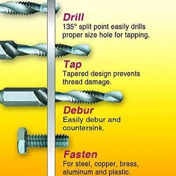 6pcs HSS 2-in-1 Drill And Tap Bit Set, Fractional 1/8 To 3/8 Inch With 1/4 Inch Hex Shank And Spiral Flute Tapping Tool Set Kit, серый