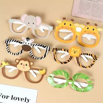 6pcs Jungle Animal Party Paper Glasses Birthday Party Decorations Kids Funny Masks Jungle Theme Party Supplies Photo Props