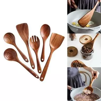 6pcs Kitchen Cooking Utensils Set Spoons & Spatula for Nonstick Cookware Wok Style1