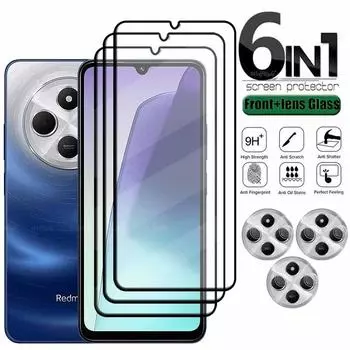 6Pcs/lot [3 Screen Glass+3 Lens Film] Camera Lens Film+ Full Cover Screen Protector Tempered Glass Case for Redmi 14C 4G Film Redmi 14C 4G чёрный