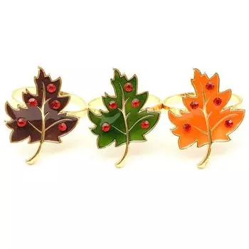 6pcs/lot Metal Leaf Napkin Ring, Suitable for Wedding Banquet, Holiday Party Supplies, Multicolor