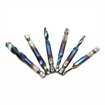 6pcs M3-M10 HSS Screw Thread Metric Tap Drill Bits Metal Drill Bit Set Hex Shank Compound Tap Tools for Mechanic