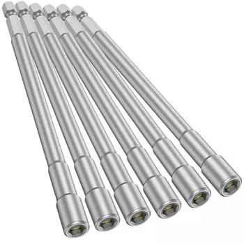 6Pcs Magnetic Nut Driver Set 6inch Carbon Steel Long Impact Nut Driver Kit 1/4inch Hex Shank Impact Drivers and Drills серебряный