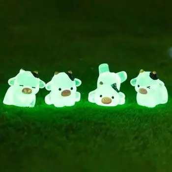 6Pcs Mini Dairy Cow Figurine Glow-in-the-dark Resin Cattle Ornament Tiny Animal Toy Miniature Statue Fairy Garden