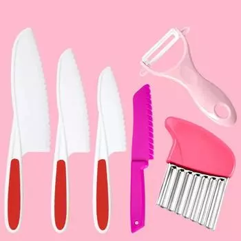 6pcs Montessori Kitchen Tools for Toddlers Kids Cooking Cutter Set Plastic Fruit Knives Children DIY Peeler Kitchen Accessories